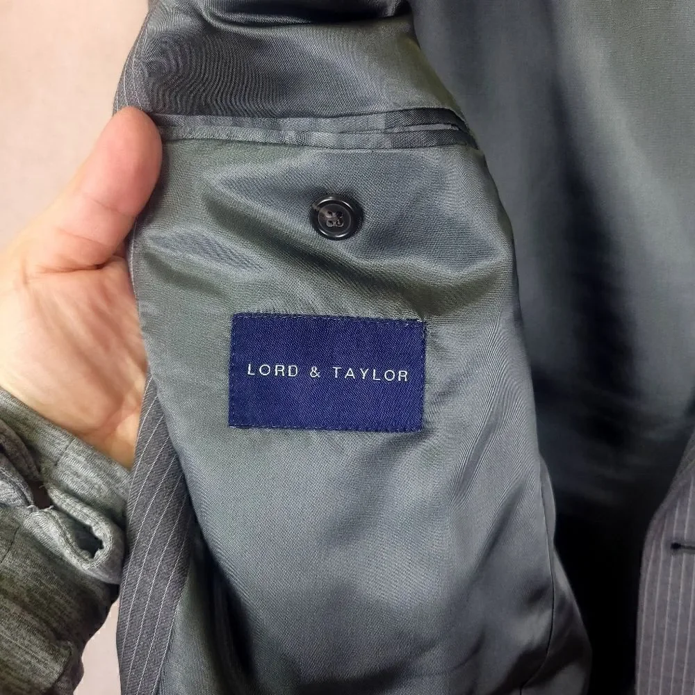 Ralph Lauren for Lord and Taylor Grey Striped 2 Button Blazer Wool size 40R